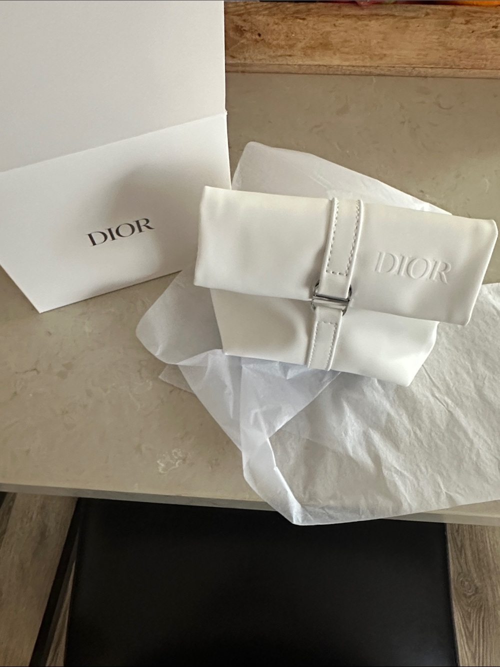 Dior White Leather Fold-Over cosmetic Case with Silver Buckle